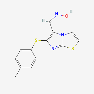 molecular formula C13H11N3OS2 B2843630 6-[(4-Methylphenyl)sulfanyl]imidazo[2,1-b][1,3]thiazole-5-carbaldehyde oxime CAS No. 339022-88-7