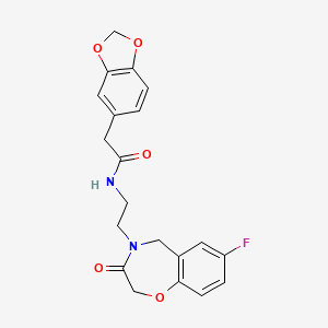 molecular formula C20H19FN2O5 B2843649 2-(benzo[d][1,3]dioxol-5-yl)-N-(2-(7-fluoro-3-oxo-2,3-dihydrobenzo[f][1,4]oxazepin-4(5H)-yl)ethyl)acetamide CAS No. 2034348-10-0