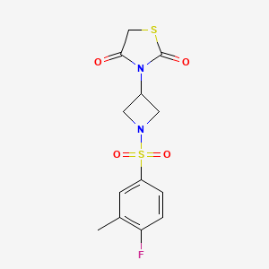 molecular formula C13H13FN2O4S2 B2843679 3-(1-((4-Fluoro-3-methylphenyl)sulfonyl)azetidin-3-yl)thiazolidine-2,4-dione CAS No. 1787879-92-8