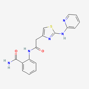 molecular formula C17H15N5O2S B2843683 2-(2-(2-(吡啶-2-基氨基)噻唑-4-基)乙酰氨基)苯甲酰胺 CAS No. 1327558-22-4