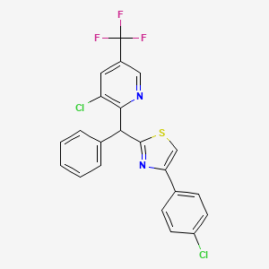 molecular formula C22H13Cl2F3N2S B2843684 3-Chloro-2-[[4-(4-chlorophenyl)-1,3-thiazol-2-yl](phenyl)methyl]-5-(trifluoromethyl)pyridine CAS No. 339104-37-9