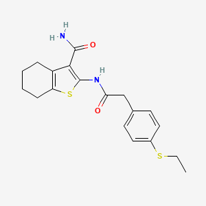 molecular formula C19H22N2O2S2 B2843688 2-(2-(4-(乙硫基)苯基)乙酰氨基)-4,5,6,7-四氢苯并[b]噻吩-3-羧酰胺 CAS No. 941930-36-5