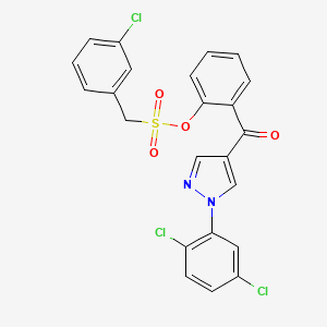 molecular formula C23H15Cl3N2O4S B2843690 2-{[1-(2,5-dichlorophenyl)-1H-pyrazol-4-yl]carbonyl}phenyl (3-chlorophenyl)methanesulfonate CAS No. 956910-62-6