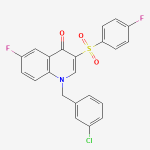 molecular formula C22H14ClF2NO3S B2843698 1-[(3-Chlorophenyl)methyl]-6-fluoro-3-(4-fluorophenyl)sulfonylquinolin-4-one CAS No. 866810-11-9