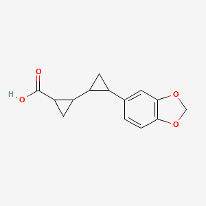 molecular formula C14H14O4 B2843701 2-[2-(1,3-Benzodioxol-5-yl)cyclopropyl]cyclopropane-1-carboxylic acid CAS No. 2408963-39-1