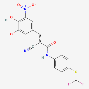 molecular formula C18H13F2N3O5S B2843722 2-氰-N-{4-[(二氟甲基)硫基]苯基}-3-(4-羟基-3-甲氧基-5-硝基苯基)丙-2-烯酰胺 CAS No. 802927-79-3