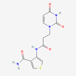 molecular formula C12H12N4O4S B2843745 4-[3-(2,4-二氧代-1,2,3,4-四氢嘧啶-1-基)丙酰胺]硫代呋喃-3-羧酰胺 CAS No. 2097891-79-5