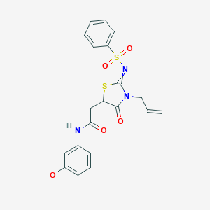 molecular formula C21H21N3O5S2 B284379 2-{3-allyl-4-oxo-2-[(phenylsulfonyl)imino]-1,3-thiazolidin-5-yl}-N-(3-methoxyphenyl)acetamide 