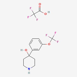 molecular formula C14H15F6NO4 B2843801 4-[3-(三氟甲氧基)苯基]哌啶-4-醇; 三氟乙酸 CAS No. 1803600-50-1