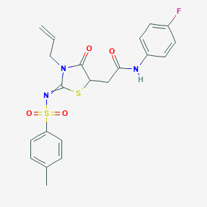 molecular formula C21H20FN3O4S2 B284382 2-(3-allyl-2-{[(4-methylphenyl)sulfonyl]imino}-4-oxo-1,3-thiazolidin-5-yl)-N-(4-fluorophenyl)acetamide 