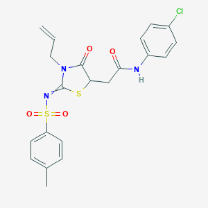 molecular formula C21H20ClN3O4S2 B284383 2-(3-allyl-2-{[(4-methylphenyl)sulfonyl]imino}-4-oxo-1,3-thiazolidin-5-yl)-N-(4-chlorophenyl)acetamide 