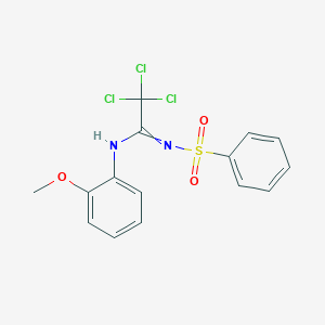 molecular formula C15H13Cl3N2O3S B284384 N'-(benzenesulfonyl)-2,2,2-trichloro-N-(2-methoxyphenyl)ethanimidamide 