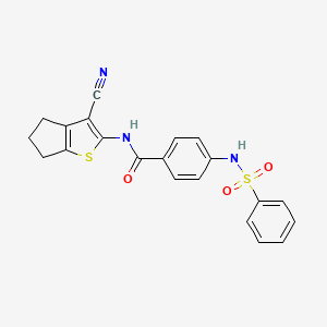molecular formula C21H17N3O3S2 B2843843 4-苯磺酰胺-N-{3-氰基-4H,5H,6H-环戊[b]噻吩-2-基}苯甲酰胺 CAS No. 898422-24-7