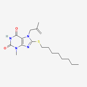 molecular formula C18H28N4O2S B2843863 3-Methyl-7-(2-methyl-allyl)-8-octylsulfanyl-3,7-dihydro-purine-2,6-dione CAS No. 332098-66-5
