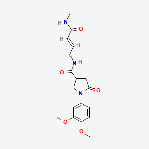 molecular formula C18H23N3O5 B2843866 (E)-1-(3,4-dimethoxyphenyl)-N-(4-(methylamino)-4-oxobut-2-en-1-yl)-5-oxopyrrolidine-3-carboxamide CAS No. 2035001-03-5