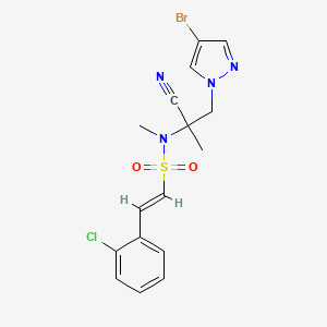 molecular formula C16H16BrClN4O2S B2843883 (E)-N-[1-(4-Bromopyrazol-1-yl)-2-cyanopropan-2-yl]-2-(2-chlorophenyl)-N-methylethenesulfonamide CAS No. 1798418-41-3