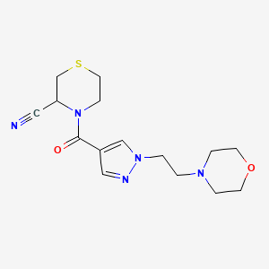 molecular formula C15H21N5O2S B2843899 4-[1-(2-Morpholin-4-ylethyl)pyrazole-4-carbonyl]thiomorpholine-3-carbonitrile CAS No. 2223816-75-7
