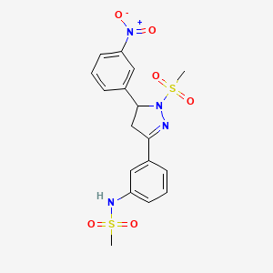 molecular formula C17H18N4O6S2 B2843939 N-(3-(1-(methylsulfonyl)-5-(3-nitrophenyl)-4,5-dihydro-1H-pyrazol-3-yl)phenyl)methanesulfonamide CAS No. 851782-34-8