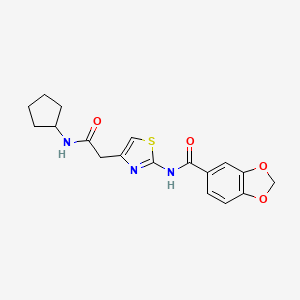 molecular formula C18H19N3O4S B2843973 N-(4-(2-(cyclopentylamino)-2-oxoethyl)thiazol-2-yl)benzo[d][1,3]dioxole-5-carboxamide CAS No. 1005308-47-3