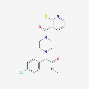 molecular formula C21H24ClN3O3S B2843991 Ethyl 2-(4-chlorophenyl)-2-{4-[2-(methylsulfanyl)pyridine-3-carbonyl]piperazin-1-yl}acetate CAS No. 1110932-86-9