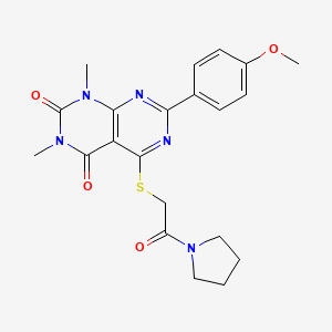 molecular formula C21H23N5O4S B2843993 7-(4-甲氧基苯基)-1,3-二甲基-5-((2-氧代-2-(吡咯啉-1-基)乙基)硫)嘧啶并[4,5-d]嘧啶-2,4(1H,3H)-二酮 CAS No. 852171-52-9