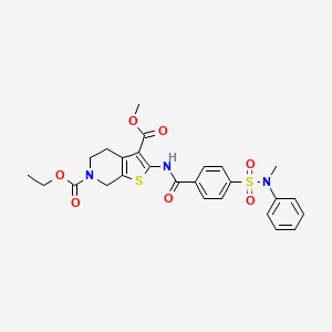 molecular formula C26H27N3O7S2 B2844005 6-ethyl 3-methyl 2-[(4-{[methyl(phenyl)amino]sulfonyl}benzoyl)amino]-4,7-dihydrothieno[2,3-c]pyridine-3,6(5H)-dicarboxylate CAS No. 449770-56-3