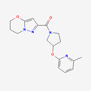 molecular formula C17H20N4O3 B2844007 (6,7-dihydro-5H-pyrazolo[5,1-b][1,3]oxazin-2-yl)(3-((6-methylpyridin-2-yl)oxy)pyrrolidin-1-yl)methanone CAS No. 1903356-08-0