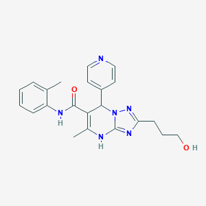molecular formula C22H24N6O2 B284402 2-(3-hydroxypropyl)-5-methyl-N-(2-methylphenyl)-7-pyridin-4-yl-4,7-dihydro-[1,2,4]triazolo[1,5-a]pyrimidine-6-carboxamide 