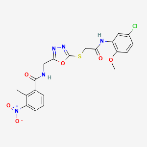 molecular formula C20H18ClN5O6S B2844028 N-((5-((2-((5-chloro-2-methoxyphenyl)amino)-2-oxoethyl)thio)-1,3,4-oxadiazol-2-yl)methyl)-2-methyl-3-nitrobenzamide CAS No. 903349-12-2