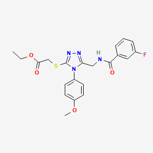 molecular formula C21H21FN4O4S B2844029 乙酸-2-((5-((3-氟苯甲酰胺)甲基)-4-(4-甲氧基苯基)-4H-1,2,4-三唑-3-基)硫代)乙酸乙酯 CAS No. 689748-30-9