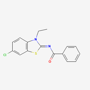 molecular formula C16H13ClN2OS B2844052 N-[(2E)-6-chloro-3-ethyl-2,3-dihydro-1,3-benzothiazol-2-ylidene]benzamide CAS No. 865544-05-4