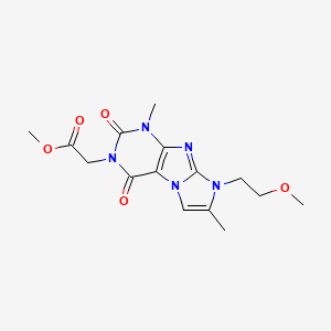 molecular formula C15H19N5O5 B2844055 methyl 2-(8-(2-methoxyethyl)-1,7-dimethyl-2,4-dioxo-1H-imidazo[2,1-f]purin-3(2H,4H,8H)-yl)acetate CAS No. 887465-54-5