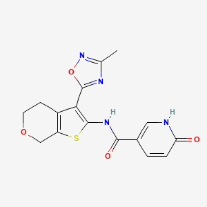 molecular formula C16H14N4O4S B2844062 N-(3-(3-methyl-1,2,4-oxadiazol-5-yl)-5,7-dihydro-4H-thieno[2,3-c]pyran-2-yl)-6-oxo-1,6-dihydropyridine-3-carboxamide CAS No. 2034484-47-2