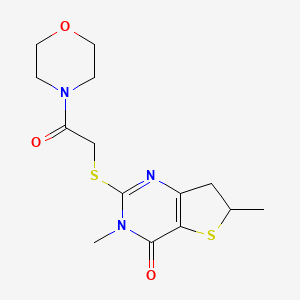 molecular formula C14H19N3O3S2 B2844073 3,6-Dimethyl-2-(2-morpholin-4-yl-2-oxoethyl)sulfanyl-6,7-dihydrothieno[3,2-d]pyrimidin-4-one CAS No. 688353-15-3