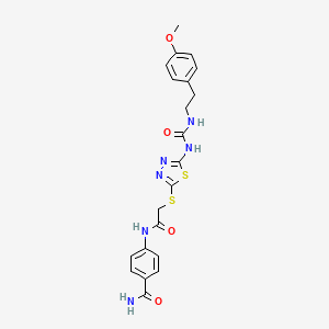 molecular formula C21H22N6O4S2 B2844088 4-(2-((5-(3-(4-甲氧基苯乙基)脲基)-1,3,4-噻二唑-2-基)硫代)乙酰氨基)苯甲酰胺 CAS No. 1323316-64-8