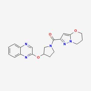 molecular formula C19H19N5O3 B2844094 2-[(1-{5H,6H,7H-pyrazolo[3,2-b][1,3]oxazine-2-carbonyl}pyrrolidin-3-yl)oxy]quinoxaline CAS No. 2097892-95-8