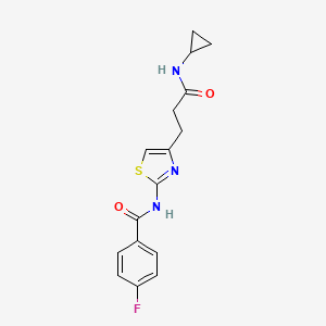 molecular formula C16H16FN3O2S B2844105 N-(4-(3-(环丙基氨基)-3-氧代丙基)噻唑-2-基)-4-氟苯甲酰胺 CAS No. 1021218-75-6