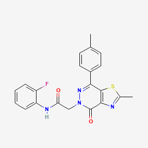 molecular formula C21H17FN4O2S B2844109 N-(2-氟苯基)-2-(2-甲基-4-氧代-7-(对甲苯基)噻唑并[4,5-d]嘧啶-5(4H)-基)乙酰胺 CAS No. 941986-56-7