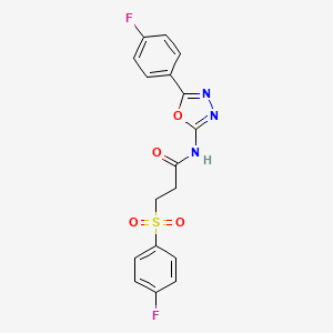 molecular formula C17H13F2N3O4S B2844119 N-[5-(4-氟苯基)-1,3,4-噁二唑-2-基]-3-(4-氟苯基)磺酰丙酰胺 CAS No. 895451-26-0