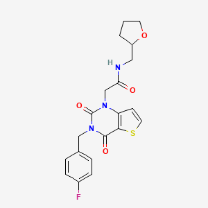 molecular formula C20H20FN3O4S B2844123 2-[3-[(4-fluorophenyl)methyl]-2,4-dioxothieno[3,2-d]pyrimidin-1-yl]-N-(oxolan-2-ylmethyl)acetamide CAS No. 879138-93-9