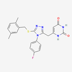 molecular formula C22H20FN5O2S B2844133 6-[[5-[(2,5-dimethylphenyl)methylsulfanyl]-4-(4-fluorophenyl)-1,2,4-triazol-3-yl]methyl]-1H-pyrimidine-2,4-dione CAS No. 852154-47-3