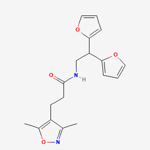 molecular formula C18H20N2O4 B2844142 N-(2,2-di(furan-2-yl)ethyl)-3-(3,5-dimethylisoxazol-4-yl)propanamide CAS No. 2309799-66-2