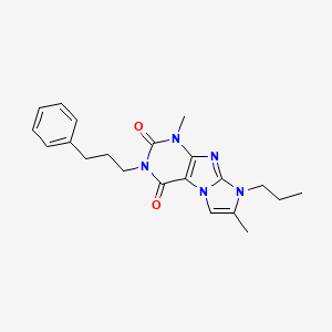 molecular formula C21H25N5O2 B2844147 1,7-dimethyl-3-(3-phenylpropyl)-8-propyl-1H-imidazo[2,1-f]purine-2,4(3H,8H)-dione CAS No. 887463-42-5