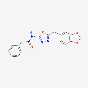 molecular formula C18H15N3O4 B2844150 N-(5-(benzo[d][1,3]dioxol-5-ylmethyl)-1,3,4-oxadiazol-2-yl)-2-phenylacetamide CAS No. 922123-33-9