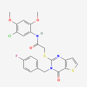 molecular formula C23H19ClFN3O4S2 B2844156 N-(5-chloro-2,4-dimethoxyphenyl)-2-((3-(4-fluorobenzyl)-4-oxo-3,4-dihydrothieno[3,2-d]pyrimidin-2-yl)thio)acetamide CAS No. 1787905-82-1