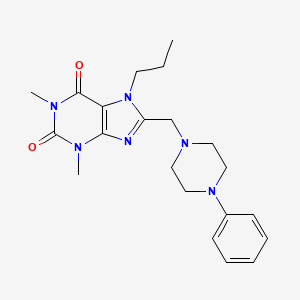 molecular formula C21H28N6O2 B2844160 1,3-dimethyl-8-[(4-phenylpiperazin-1-yl)methyl]-7-propyl-3,7-dihydro-1H-purine-2,6-dione CAS No. 838869-56-0