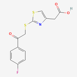 molecular formula C13H10FNO3S2 B2844178 2-(2-((2-(4-Fluorophenyl)-2-oxoethyl)thio)thiazol-4-yl)acetic acid CAS No. 1105192-72-0