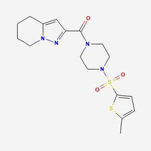 molecular formula C17H22N4O3S2 B2844180 (4-((5-Methylthiophen-2-yl)sulfonyl)piperazin-1-yl)(4,5,6,7-tetrahydropyrazolo[1,5-a]pyridin-2-yl)methanone CAS No. 2034264-53-2