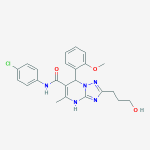 molecular formula C23H24ClN5O3 B284419 N-(4-chlorophenyl)-2-(3-hydroxypropyl)-7-(2-methoxyphenyl)-5-methyl-4,7-dihydro[1,2,4]triazolo[1,5-a]pyrimidine-6-carboxamide 