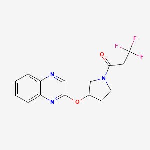 molecular formula C15H14F3N3O2 B2844210 3,3,3-三氟-1-[3-(喹喔啉-2-基氧基)吡咯啉-1-基]丙酮 CAS No. 2097912-59-7